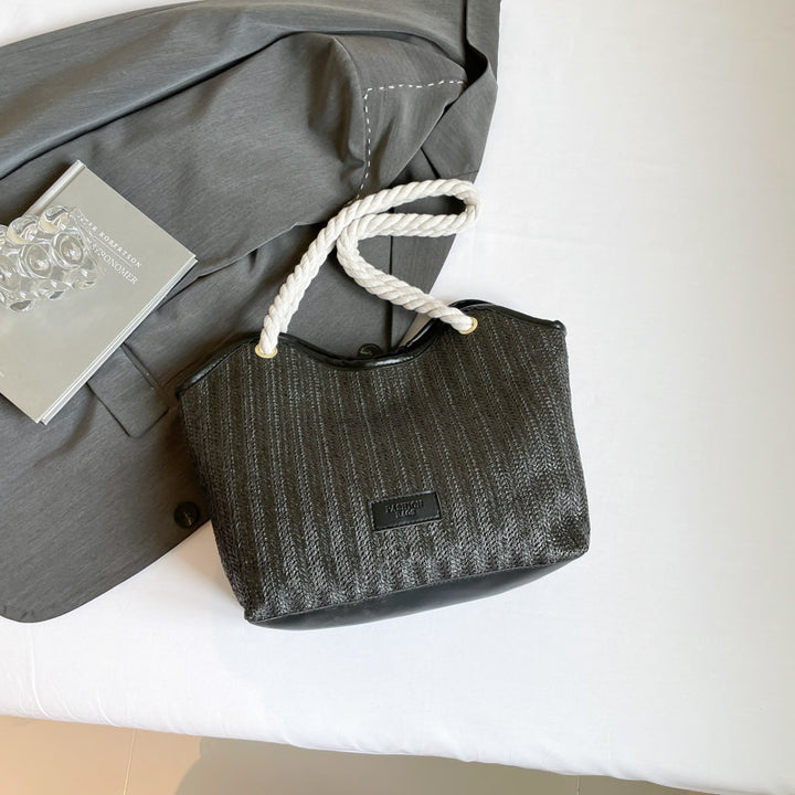 Damen Strandtasche mit robustem Baumwollgewebe und stylischem geflochtenem Griff Nord Taschen