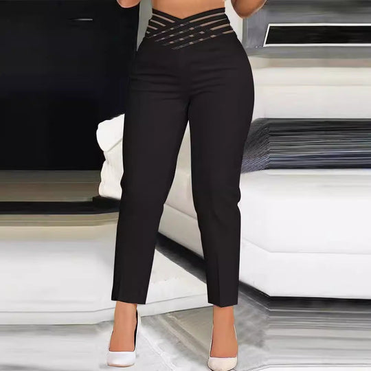 Damen Hochtaillierte Stretch-Hose mit transparentem Gummibund Nord Taschen