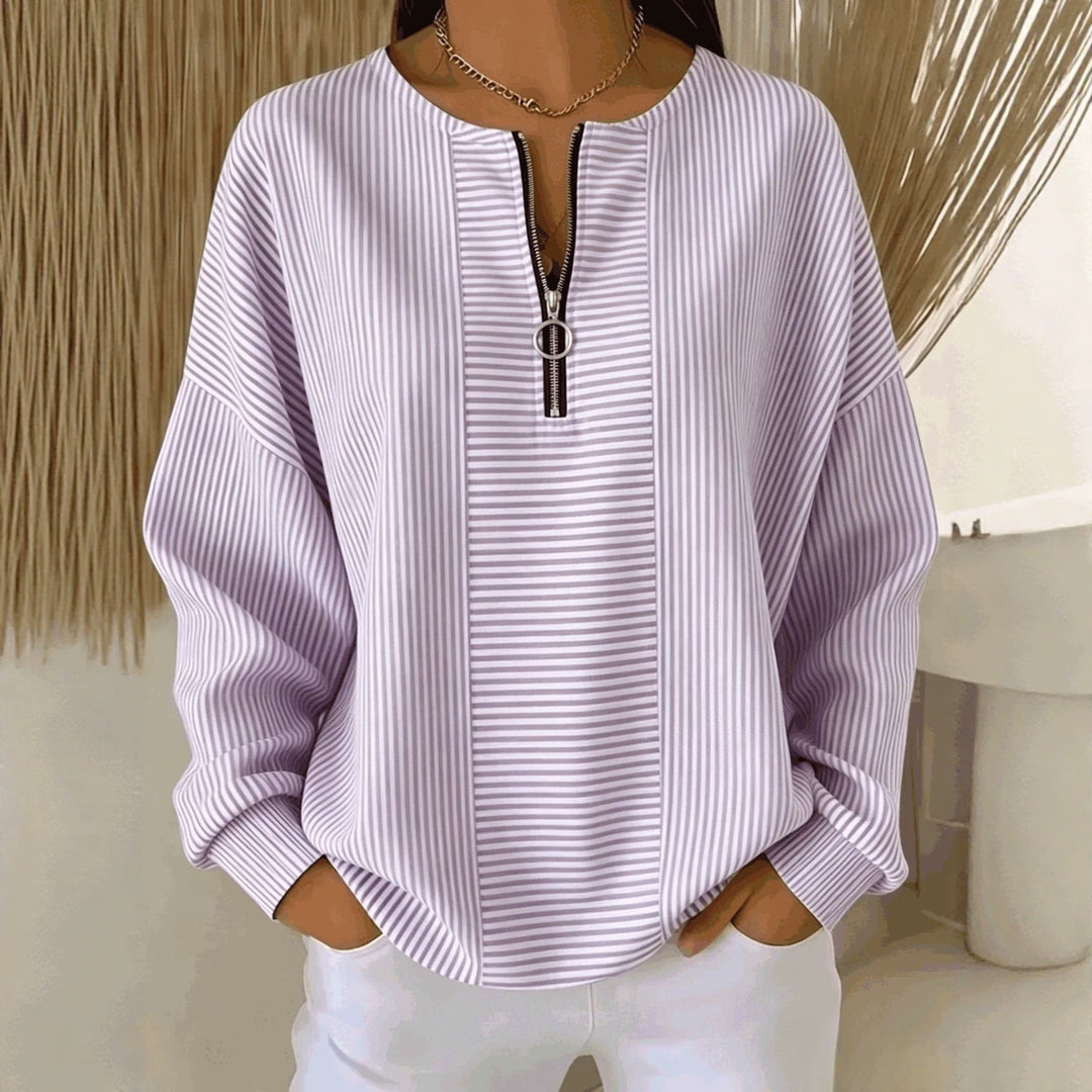 Damen Oversize Pullover mit feiner Rippstruktur und kurzem Zipper Nord Taschen