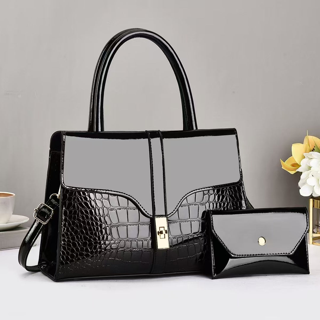 Damen elegante Handtasche mit Krokodillederoptik und abnehmbarer Mini-Clutch Nord Taschen