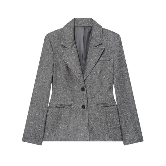 Damen Taillierter Blazer im Fischgrätmuster mit Reverskragen und Pattentaschen Nord Taschen