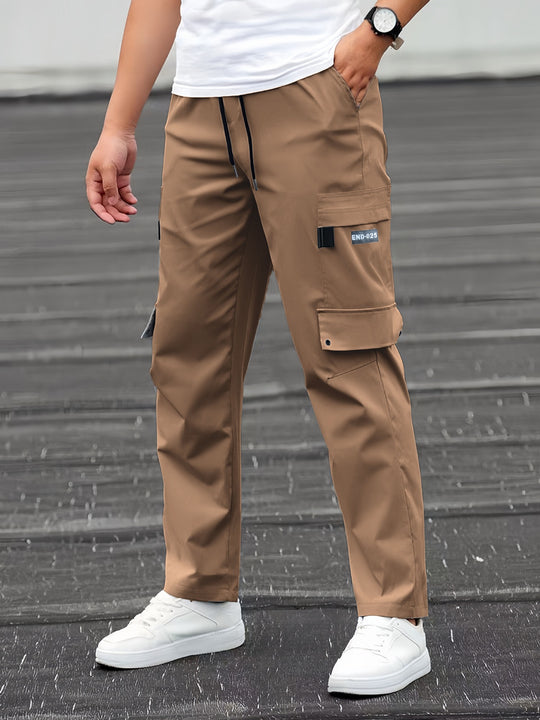 Herren Lässige technische Cargohose mit Multifachtaschen, Tunnelzugbund und geradem Bein Nord Taschen