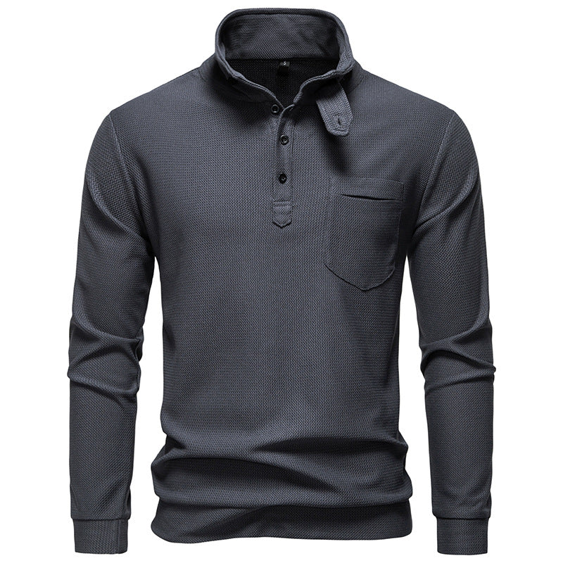 Herren Texturiertes Waffelstrick-Henleyshirt mit hohem Kragen, Knopfleiste und Brusttasche Nord Taschen