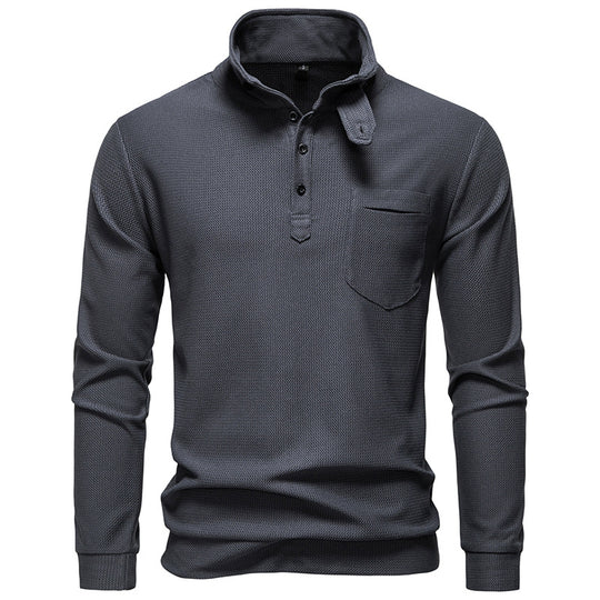 Herren Texturiertes Waffelstrick-Henleyshirt mit hohem Kragen, Knopfleiste und Brusttasche Nord Taschen