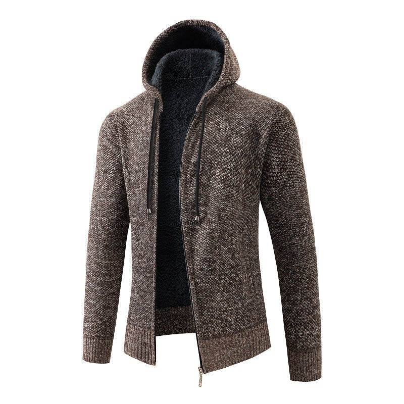 Herren melierte Strickzip-Kapuzenjacke mit wärmendem Teddyfutter, verdecktem Zwei-Wege-Reißverschluss und elastischen Bündchen Nord Taschen