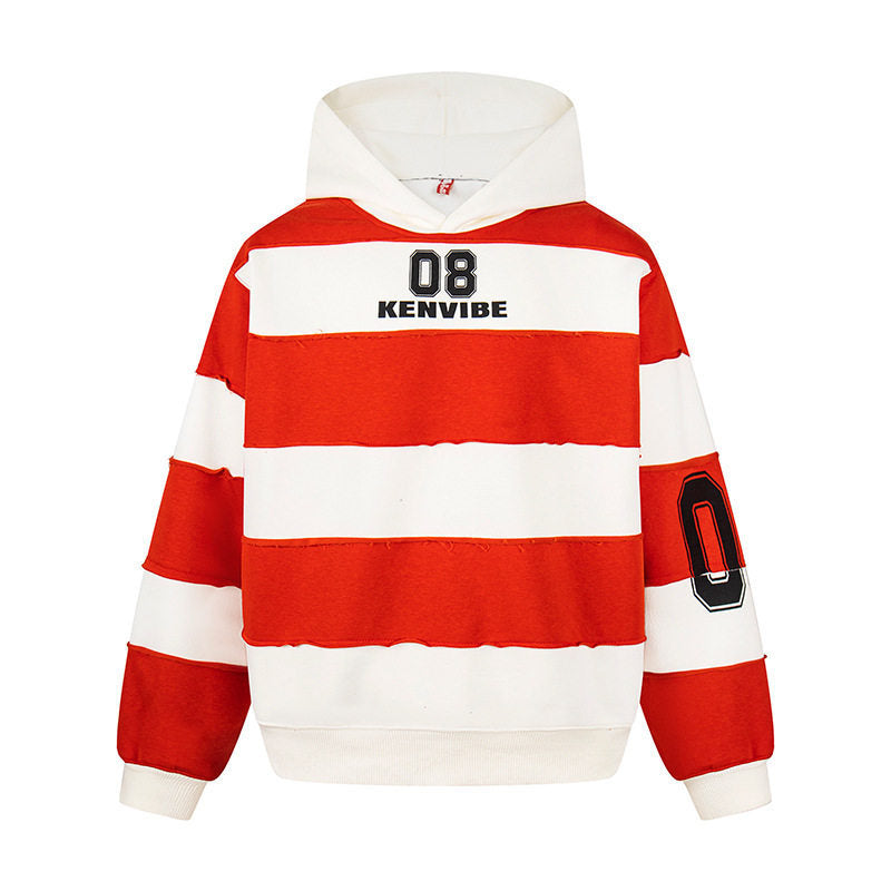 Damen Gestreifter Kapuzenpullover im Oversize-Sportstyle mit College‑Print Nord Taschen