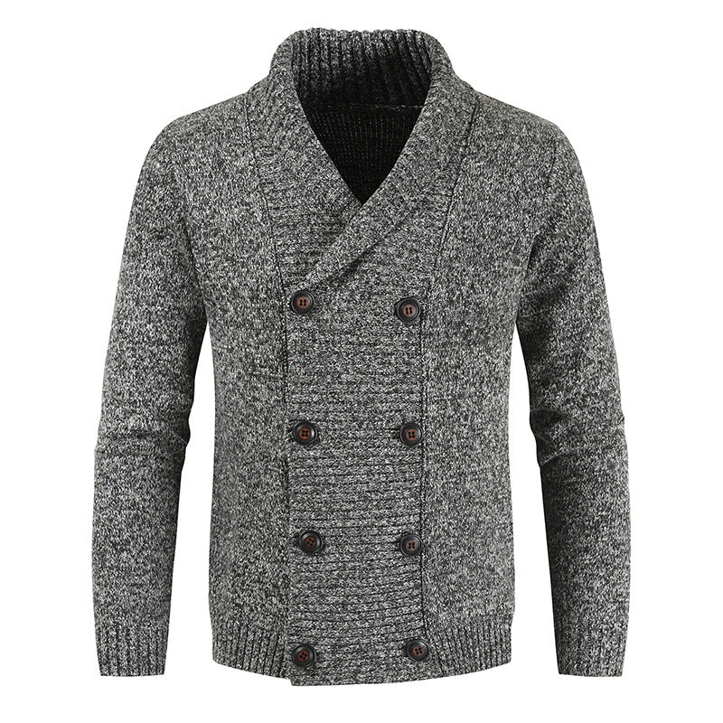Herren doppelreihige Strickcardigan mit Schalkragen, strukturierter Maschenoptik und gerippten Bündchen Nord Taschen