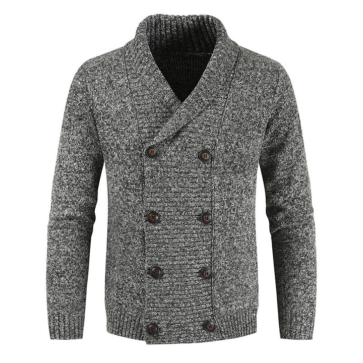 Herren doppelreihige Strickcardigan mit Schalkragen, strukturierter Maschenoptik und gerippten Bündchen Nord Taschen