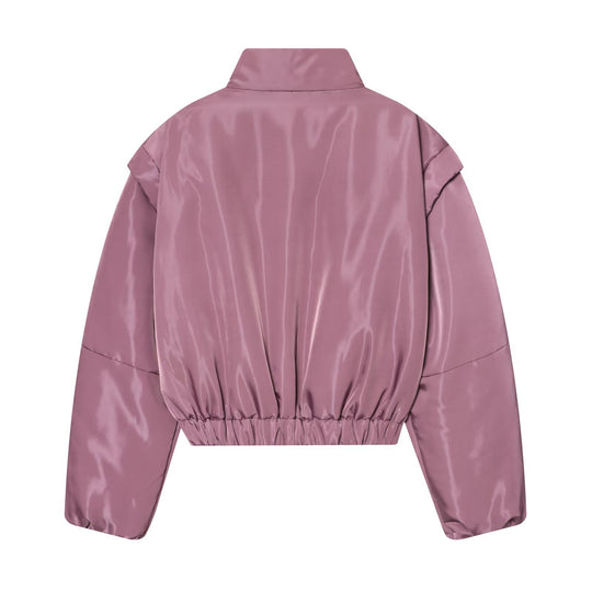 Damen Glänzende Cropped Bomberjacke mit Stehkragen und elastischem Bund Nord Taschen