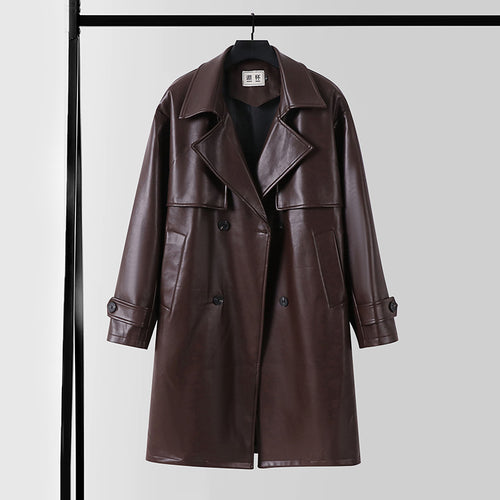 Herren Lederimitat-Trenchcoat mit Doppelreiher, Oversize-Schnitt und Manschettenriegel Nord Taschen