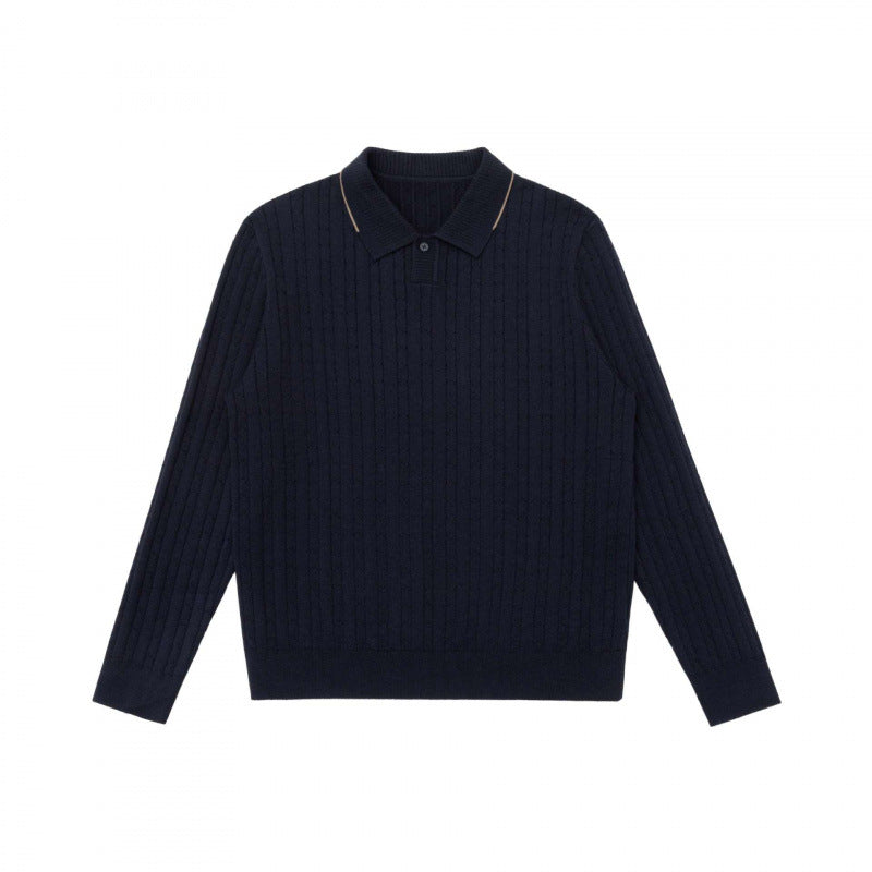 Herren Polokragen-Strickpullover mit Zopfmuster und feiner Knopfleiste Nord Taschen