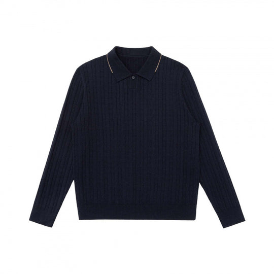 Herren Polokragen-Strickpullover mit Zopfmuster und feiner Knopfleiste Nord Taschen