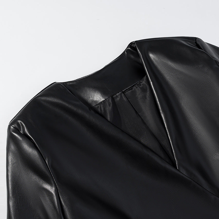 Damen Taillierter Kunstleder-Blazer mit Single-Button und konturierter Silhouette Nord Taschen