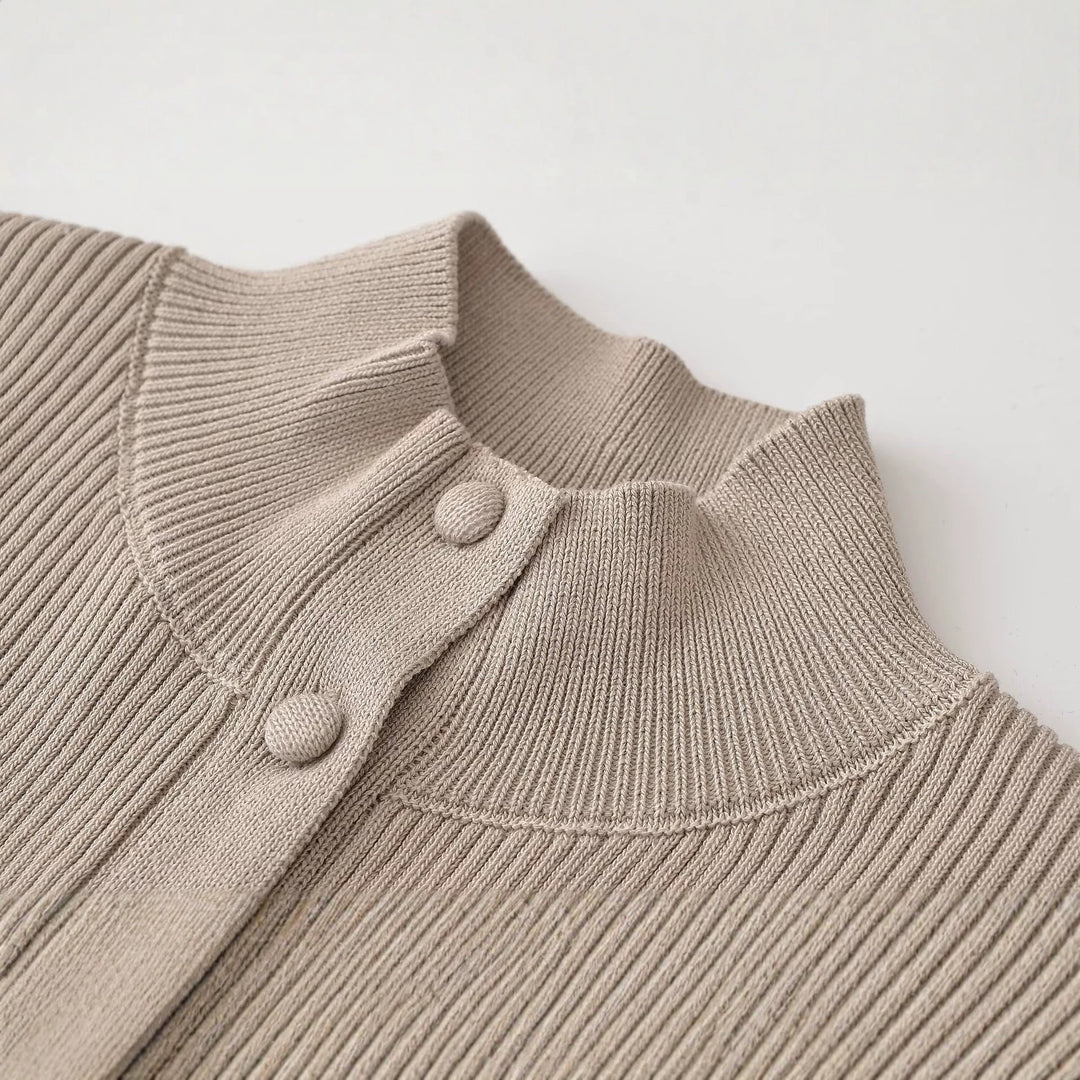 Damen Strukturierter Rippstrick-Cardigan mit Stehkragen und Taillennaht Nord Taschen