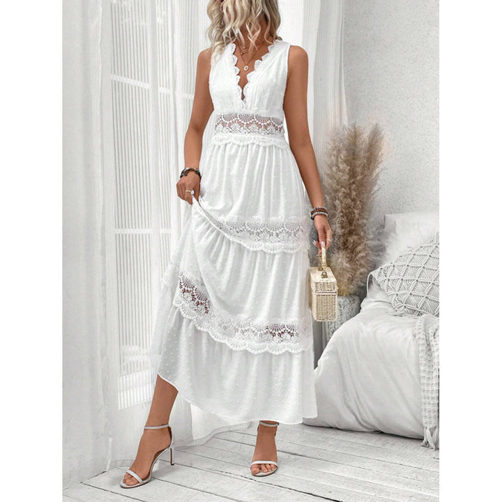 Damen Langes, elegantes Maxikleid mit Spitzenakzenten und Volants