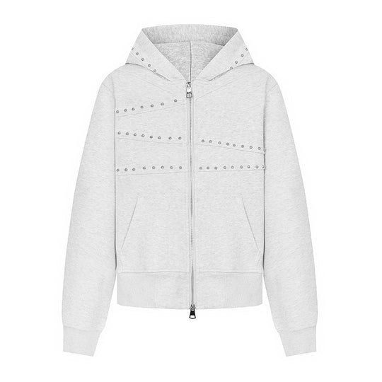Damen Kapuzen-Sweatjacke mit Nietenbesatz, durchgehendem Reißverschluss und Kängurutaschen Nord Taschen
