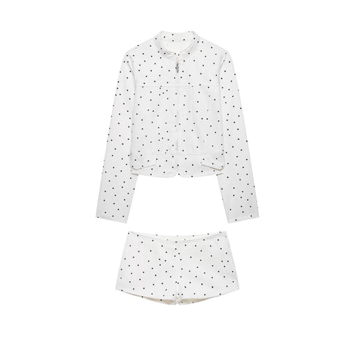 Damen Gepunktete Kurzjacke mit Stehkragen, Reißverschluss und Pattentaschen Nord Taschen