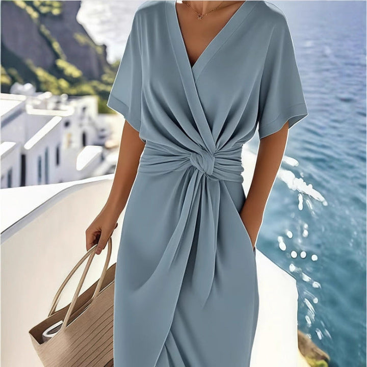 Damen Wickelkleid mit eleganter Drapierung und Seitenschlitz Nord Taschen