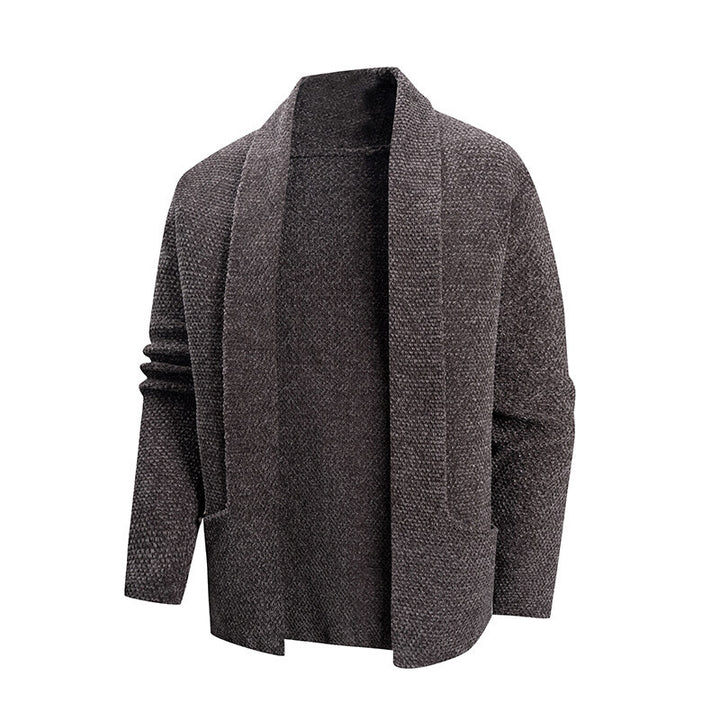 Herren offener Strickmantel mit weitem Fallendem Schalkragen und aufgesetzten Eingrifftaschen Nord Taschen