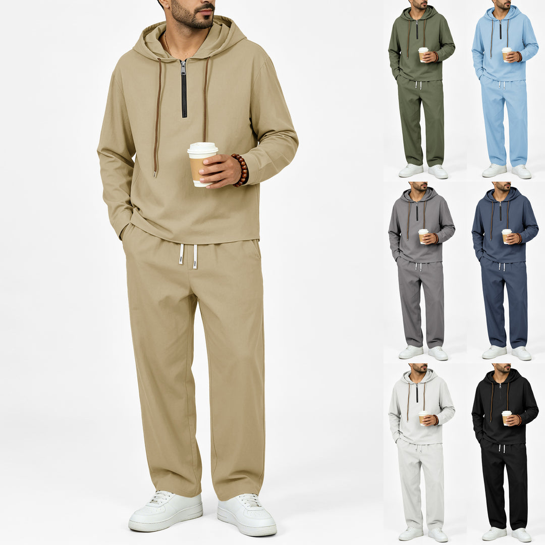 Herren Leichter Halbzip-Kapuzenpullover im Relaxed-Fit mit Kordelzug Nord Taschen