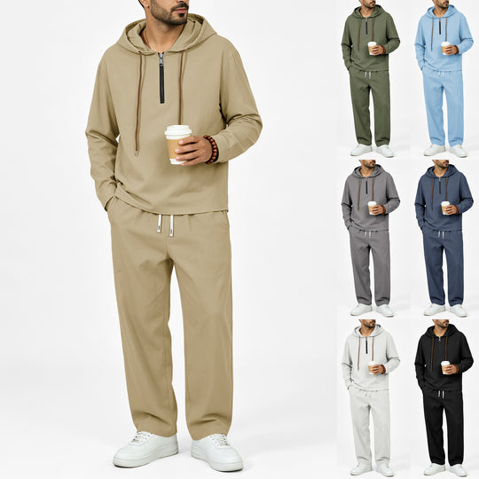 Herren Leichter Halbzip-Kapuzenpullover im Relaxed-Fit mit Kordelzug Nord Taschen