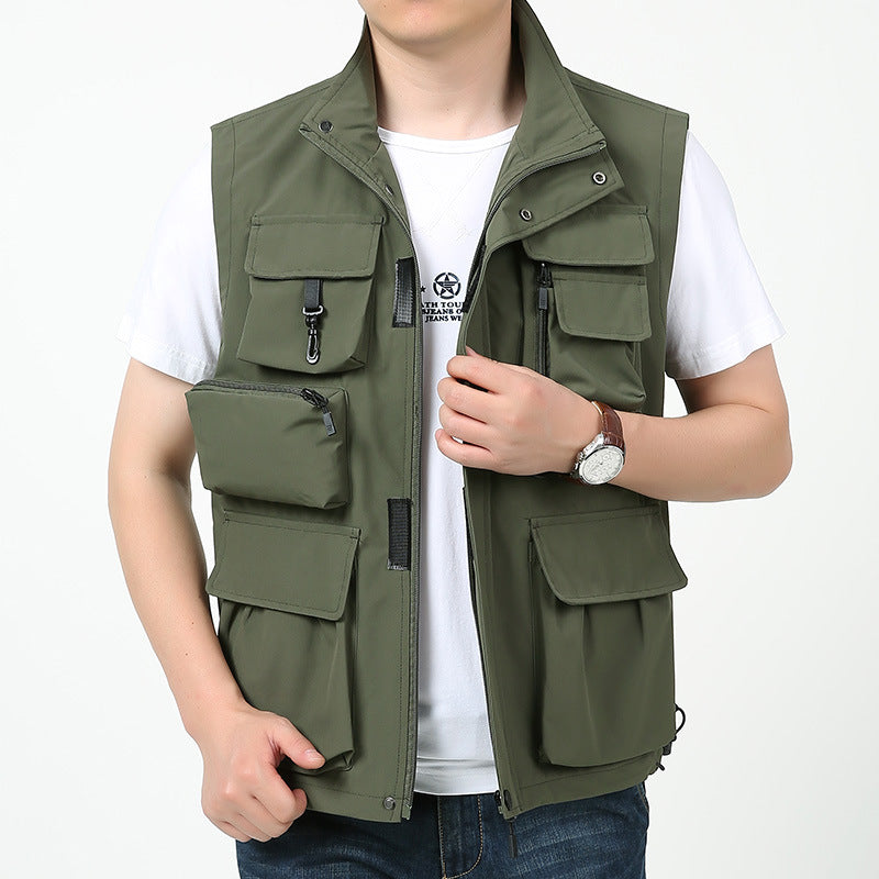 Herren Multitaschen-Outdoorweste mit D-Ring, Reißverschlusstaschen und abnehmbarem Taschenmodul Nord Taschen