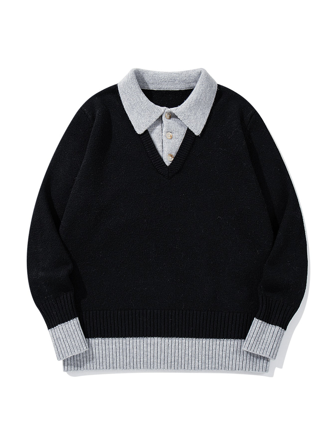Herren Polokragen-Strickpullover mit Knopfleiste und kontrastierten Bündchen Nord Taschen