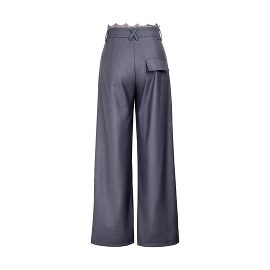 Damen Stylische High-Waist-Hose mit dekorativem Bund Nord Taschen
