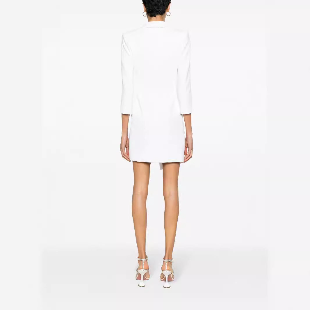 Damen Tailliertes Blazerkleid mit asymmetrischem Saum und 3/4-Ärmeln Nord Taschen