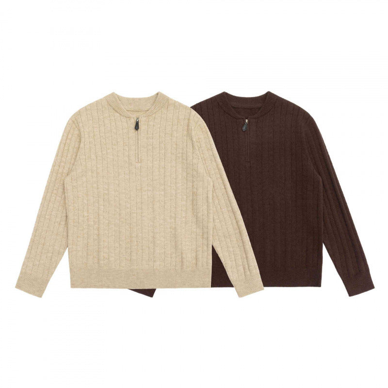 Herren Grobgerippter Halbzip-Pullover aus Merino‑Mix mit Stehkragen Nord Taschen