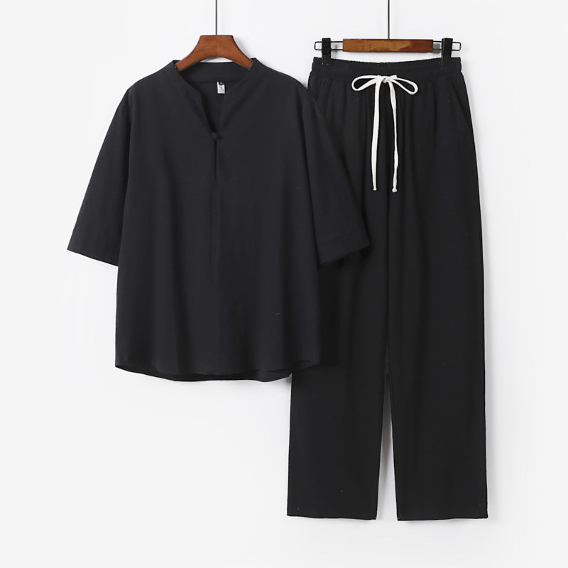 Unisex Lockeres Lounge-Set mit Stehkragen-Halbarmshirt und Elastischer Bundhose Nord Taschen