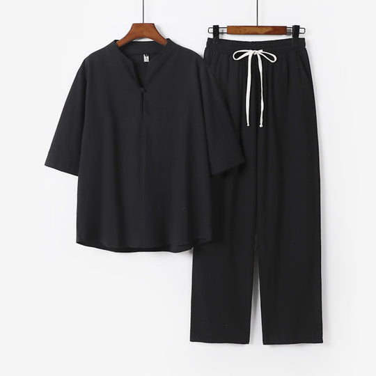 Unisex Lockeres Lounge-Set mit Stehkragen-Halbarmshirt und Elastischer Bundhose Nord Taschen