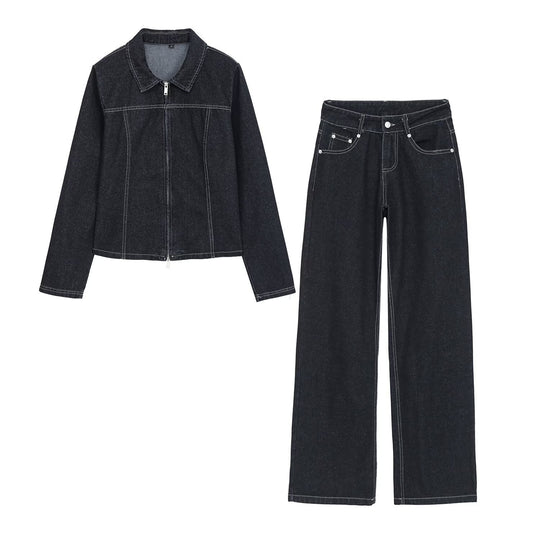 Damen High-Waist Jeanshose mit weitem Bein und Kontrastnähten Nord Taschen
