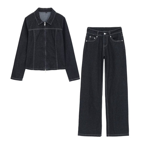 Damen High-Waist Jeanshose mit weitem Bein und Kontrastnähten Nord Taschen