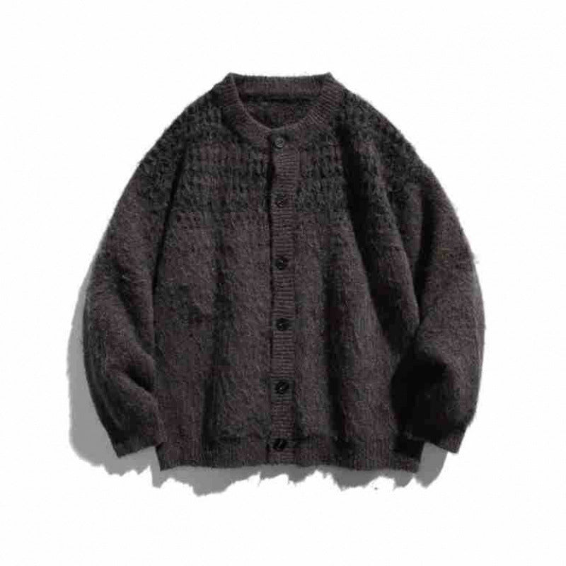 Damen Grobgestrickte Oversize-Strickjacke in Mohair‑Optik mit Rundhalsausschnitt und Knopfleiste Nord Taschen