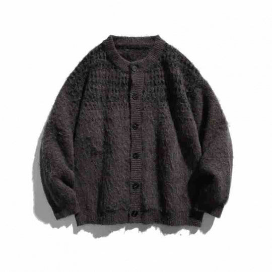 Damen Grobgestrickte Oversize-Strickjacke in Mohair‑Optik mit Rundhalsausschnitt und Knopfleiste Nord Taschen