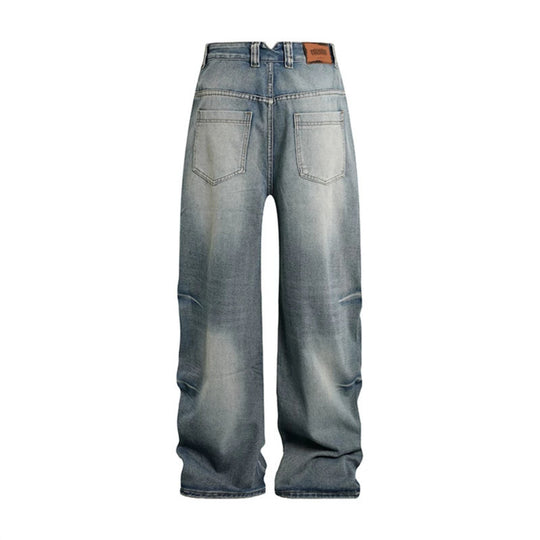 Damen High‑Waist Weite Denim‑Palazzo‑Jeans mit Cargo‑Paspeln und Used‑Waschung Nord Taschen