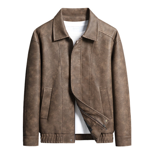Herren Kurz geschnittene Kunstlederjacke im Vintage‑Look mit Hemdkragen & durchgehendem Reißverschluss Nord Taschen