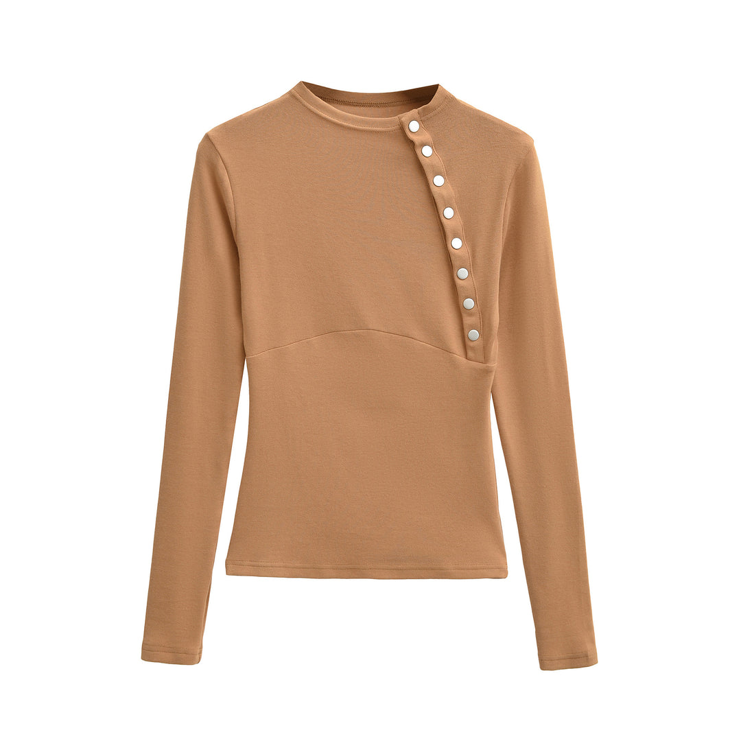 Damen Figurnahes Longsleeve mit asymmetrischer Druckknopfleiste Nord Taschen