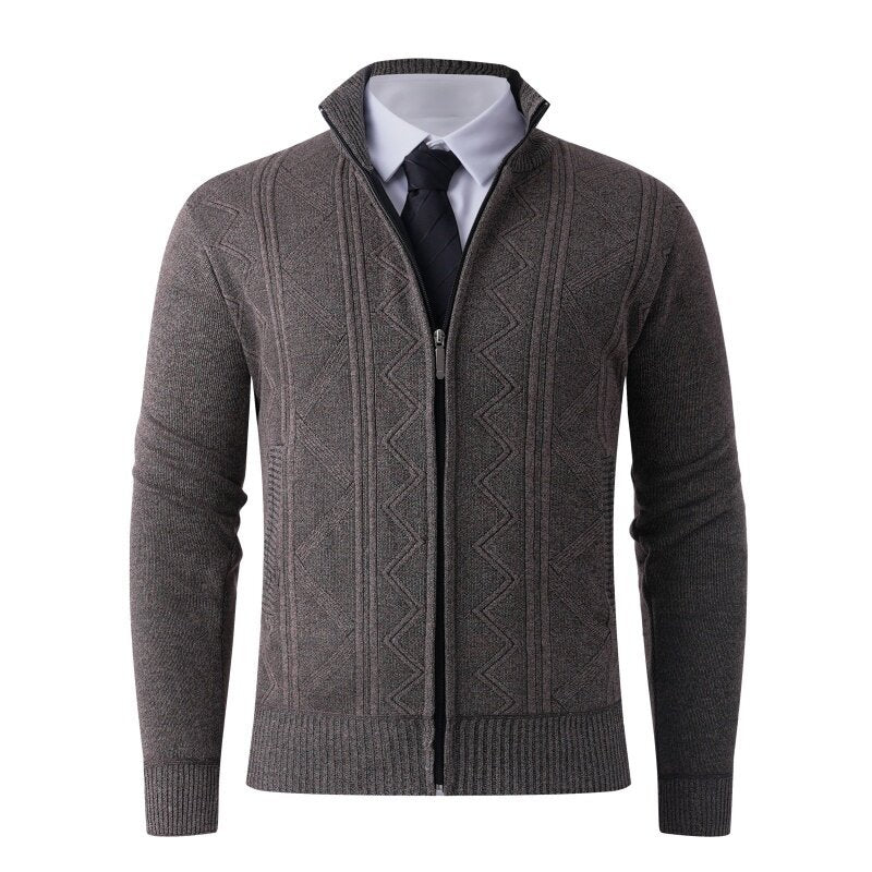 Herren Strick-Zipjacke mit Stehkragen und dezentem Rautenmuster Nord Taschen