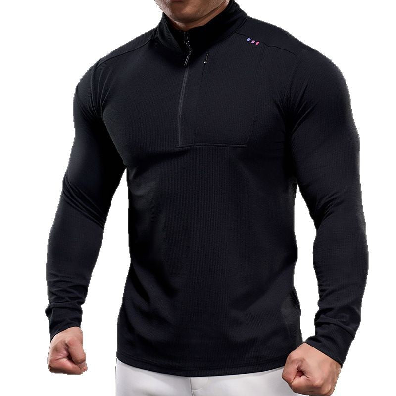 Herren Slim-Fit Thermo-Longsleeve mit Stehkragen und Brustreißverschluss Nord Taschen