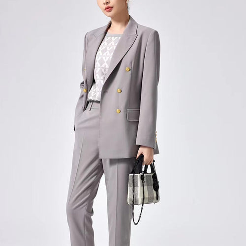 Damen Doppelreihiger Tailoring-Blazer mit Goldknöpfen und figurformenden Abnähern Nord Taschen