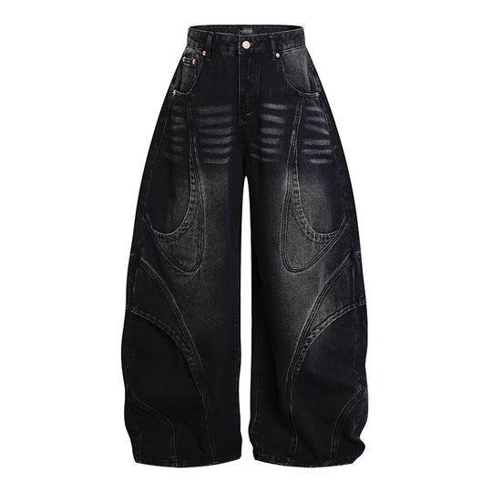 Damen Weite Hochtaillierte Ballon-Jeans mit markanten Panelnähten Nord Taschen