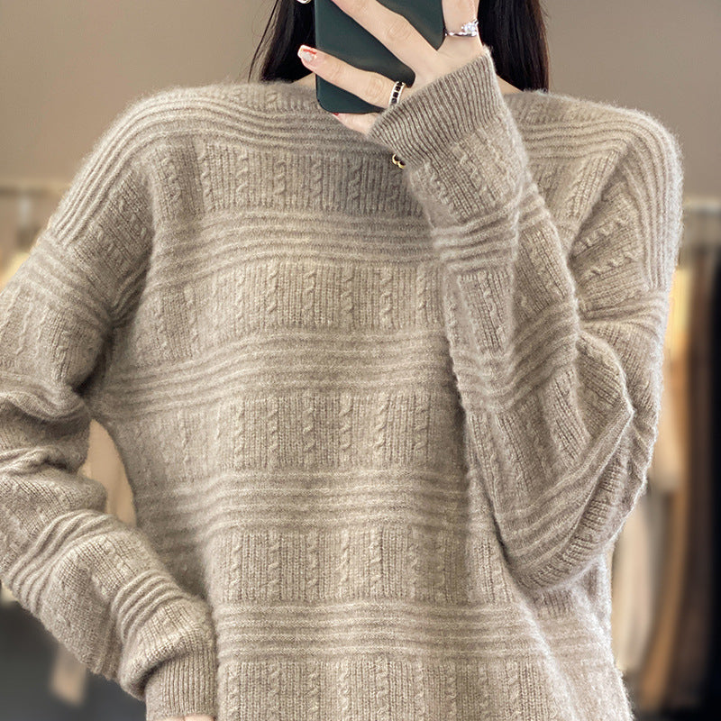 Damen Oversize-Feinstrickpullover mit Strukturblöcken, Mohair‑Look und Rundhalsausschnitt Nord Taschen