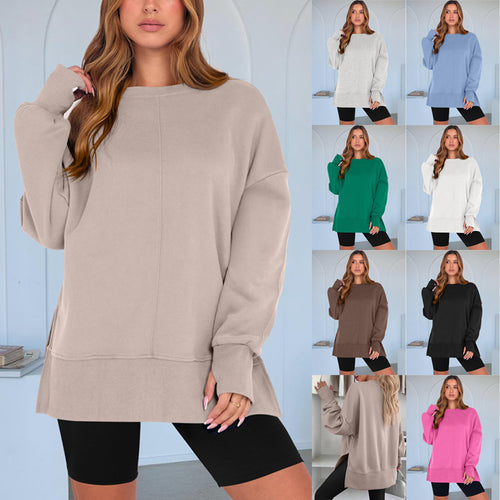 Damen Oversize-Sweatshirt mit Mittelnaht, verlängerter Saum und Rippbündchen Nord Taschen