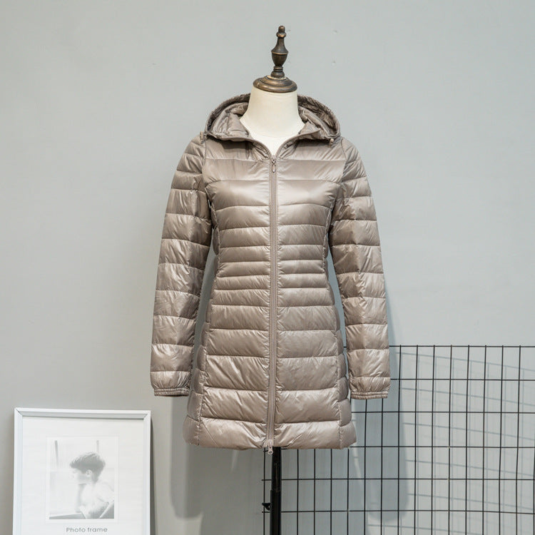 Damen Leicht gesteppte Langjacke mit Kapuze und schlanker Silhouette Nord Taschen