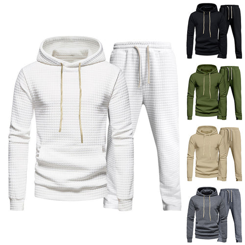 Herren Waffelstruktur-Freizeitset mit Kapuzenpullover und Tunnelzug-Jogginghose Nord Taschen