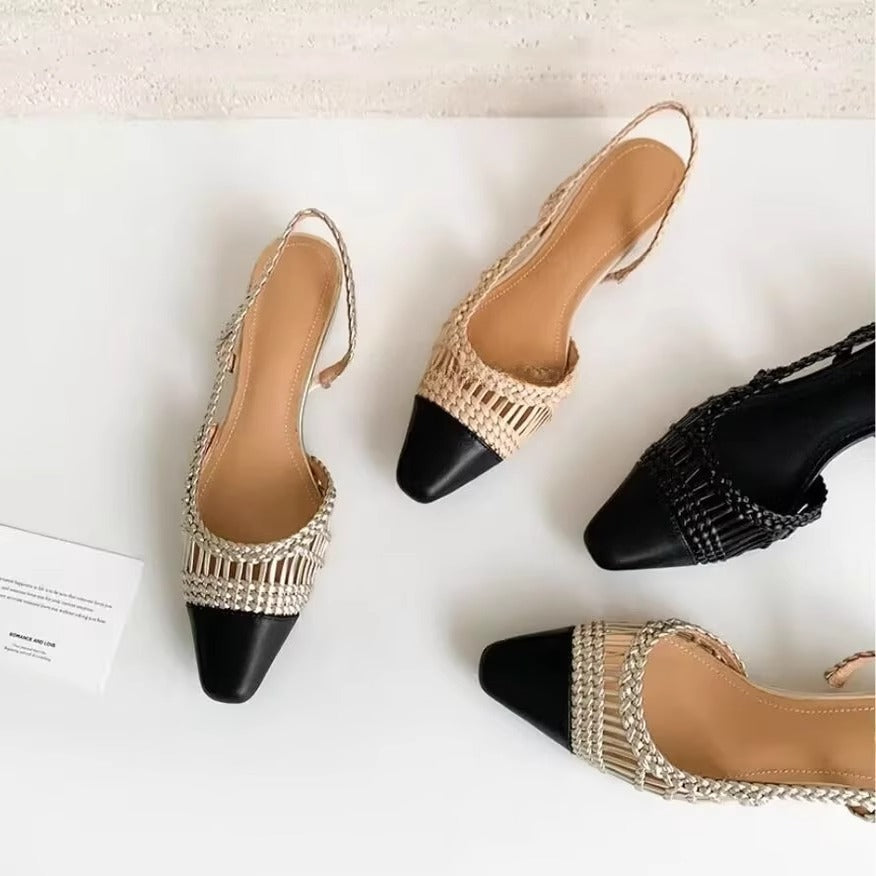 Damen Slingback-Pumps mit modischem Flecht-Design und elegantem Spitzenzeh
