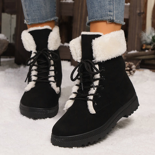 Damen Gefütterte Schnür-Boots mit Kunstfellkragen und robuster Profilsohle Nord Taschen