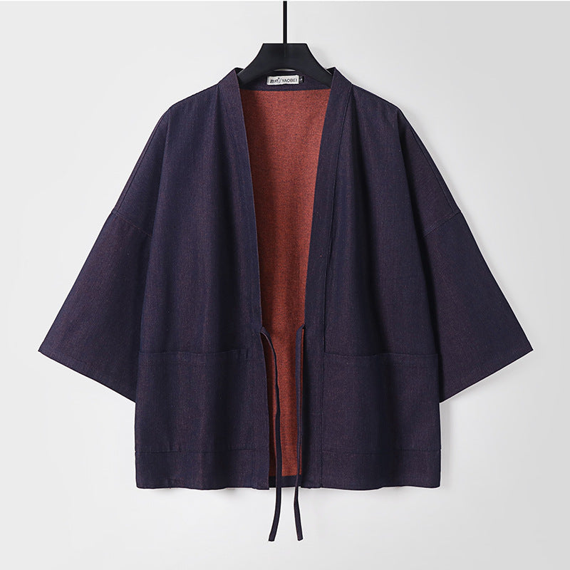 Unisex Leichte Denim-Kimono-Jacke mit kontrastfutter und Bindeband Nord Taschen